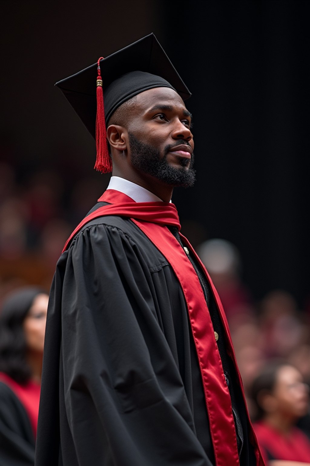 a graduate man in their academic gown at stage to receive their diploma