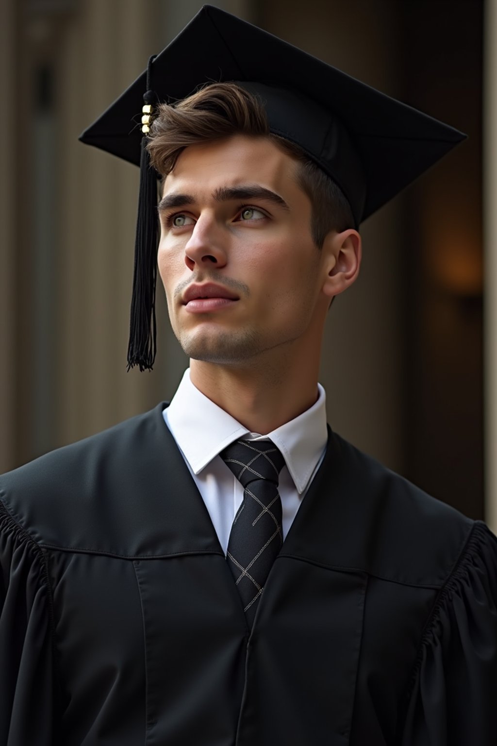 a graduate man in their academic gown at stage to receive their diploma