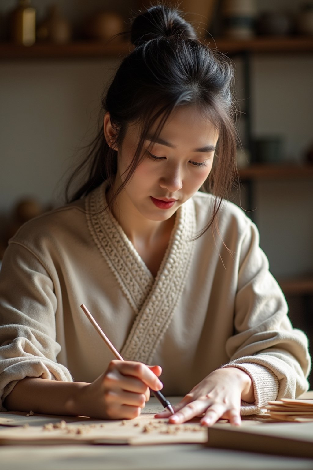 feminine woman engaging in a hobby or craft