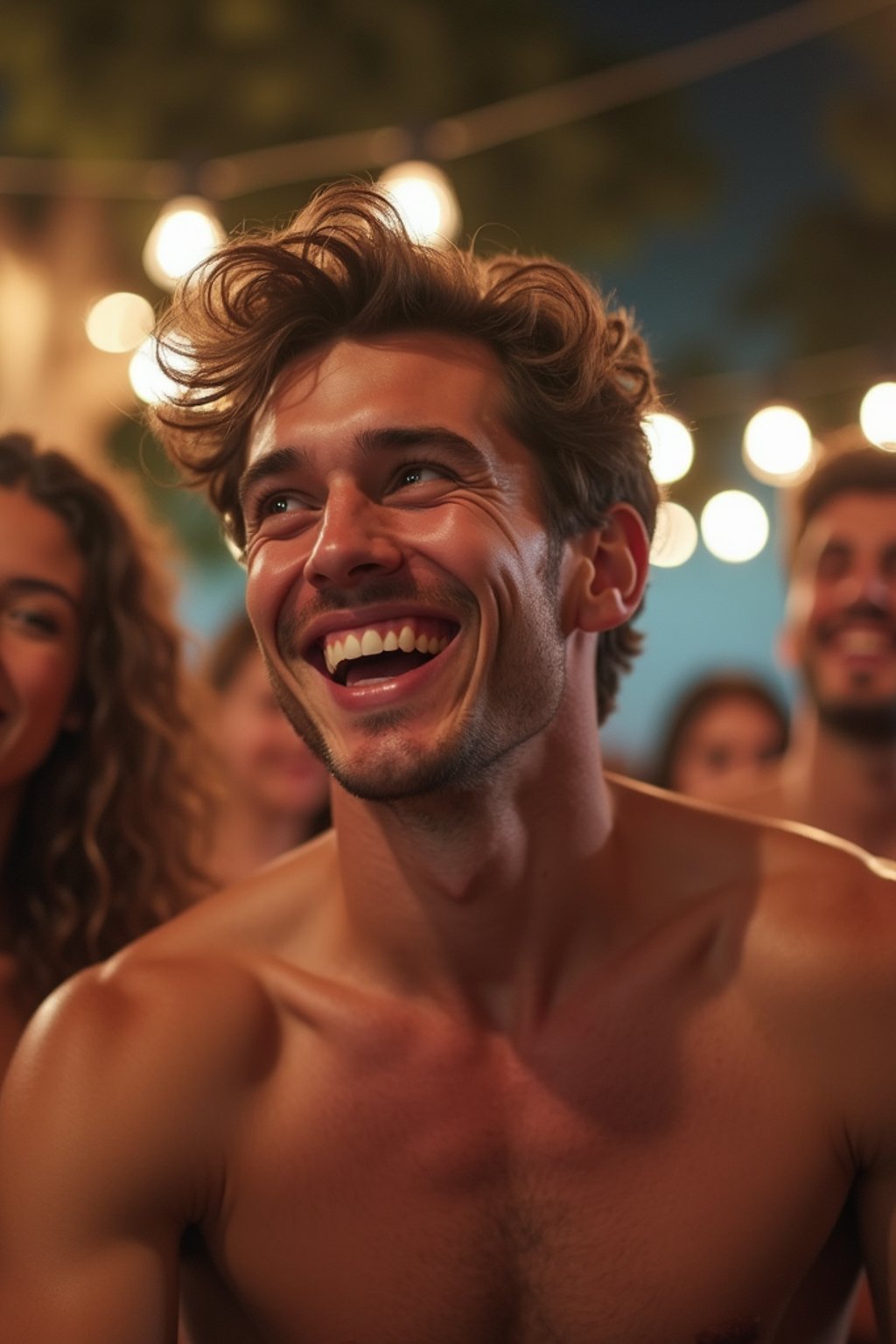 masculine  man laughing and hanging out with friends