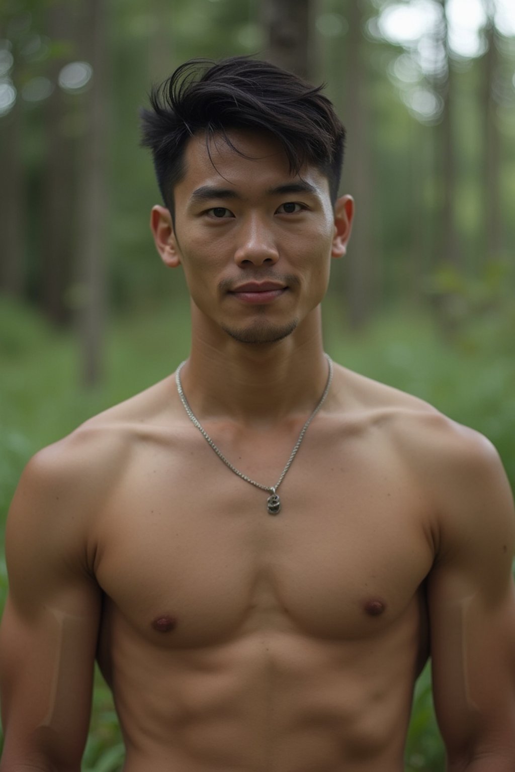 a captivating masculine  man embracing nature