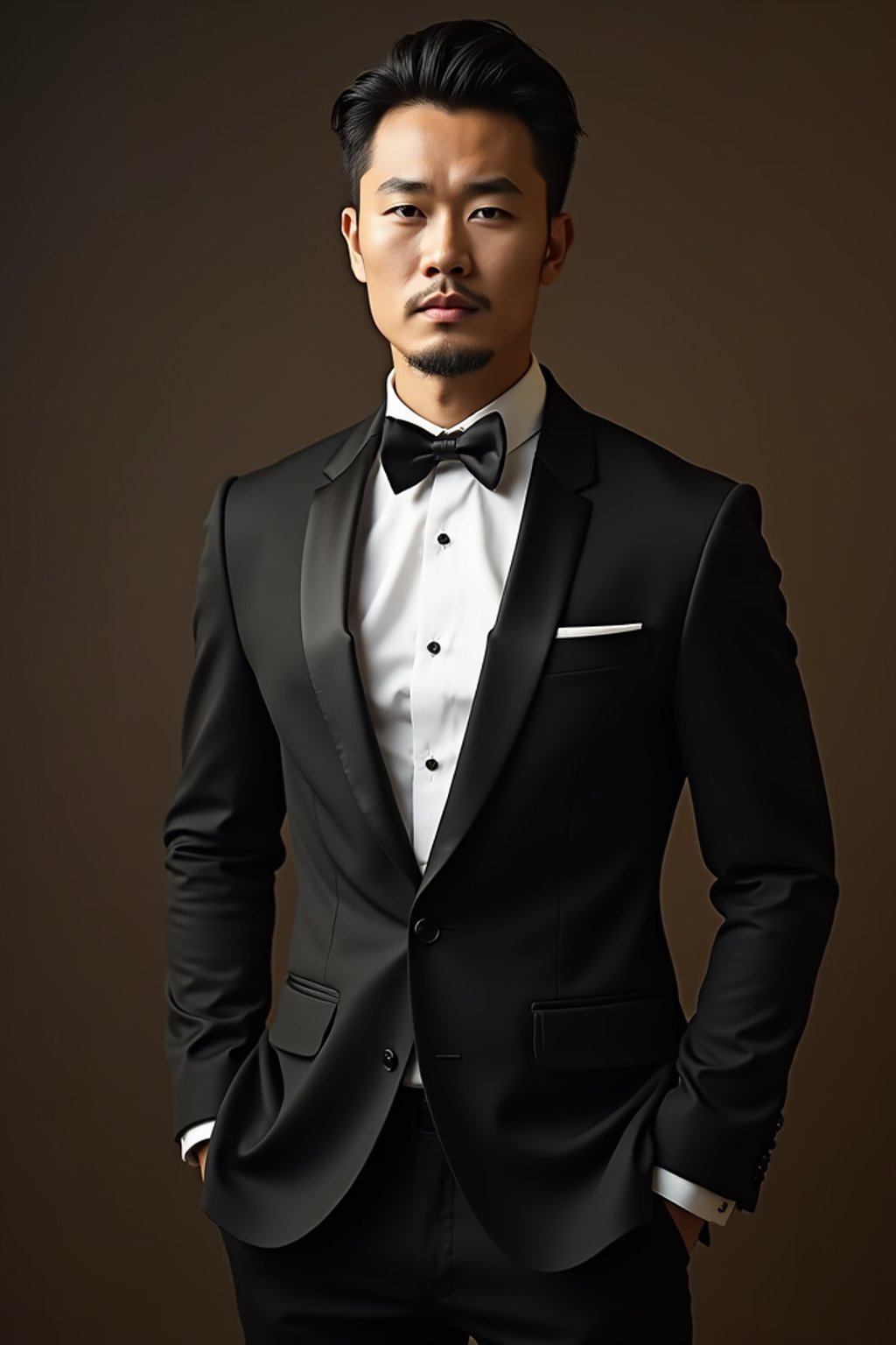 an alluring masculine  man dressed in elegant evening wear