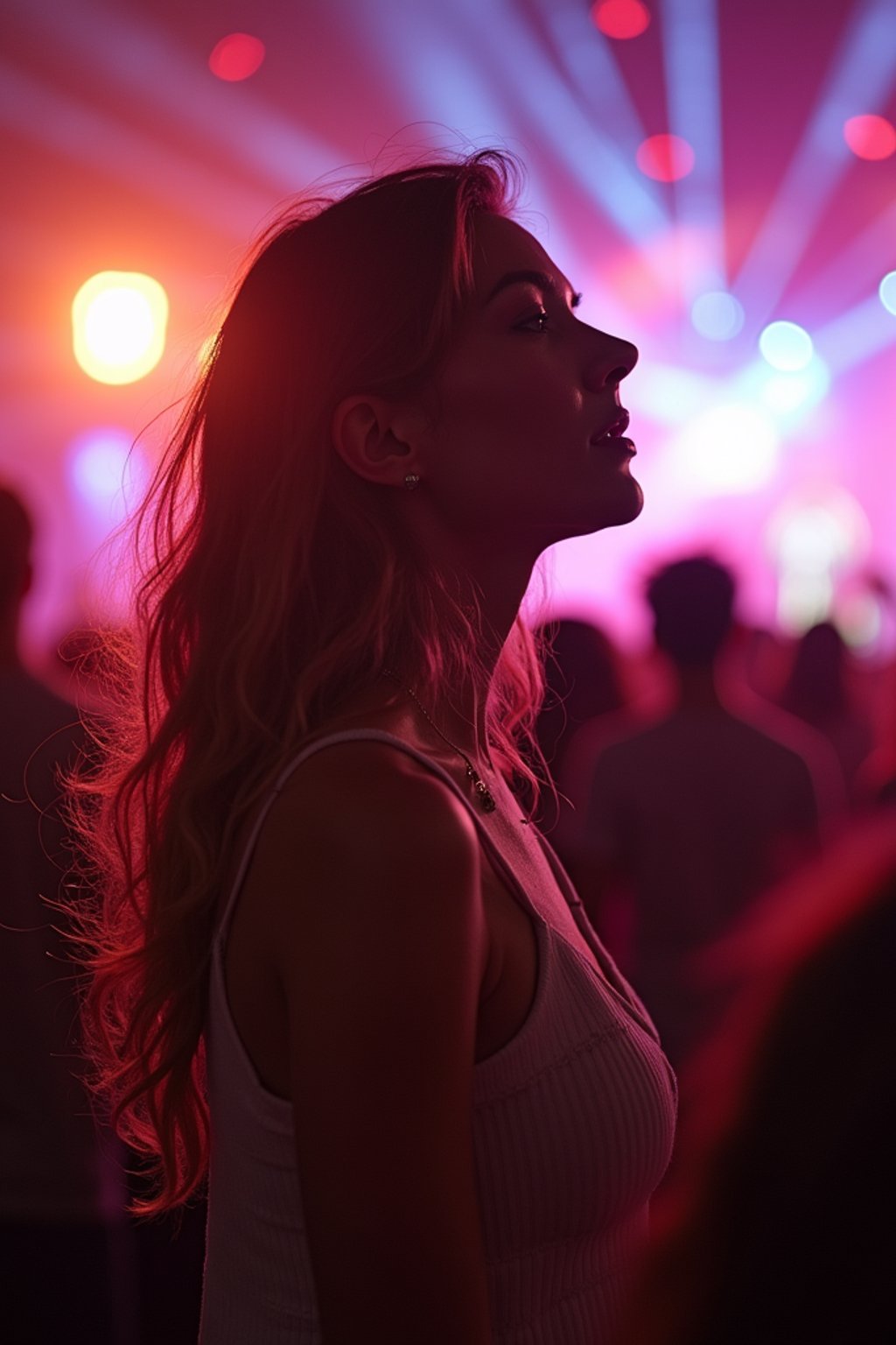 feminine woman enjoying a concert or music festival
