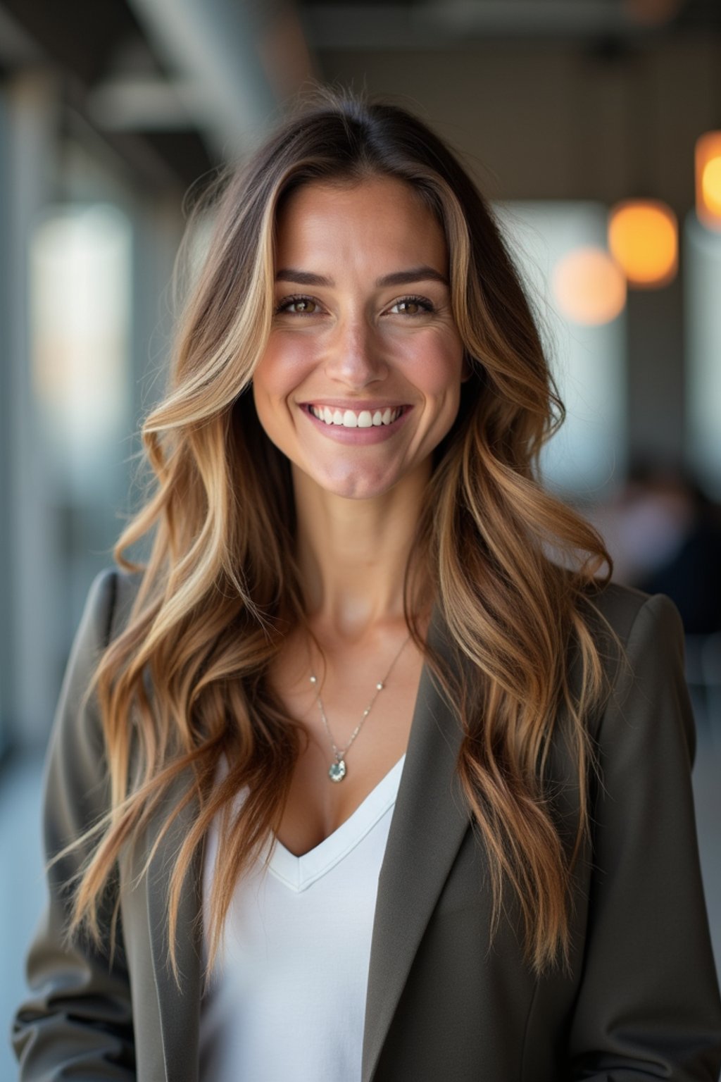 8k professional headshot of woman, crisp details, studio backdrop, casual smart attire, confident posture, friendly expression, high-definition, modern startup environment, sharp focus, natural lighting, business casual, open workspace background