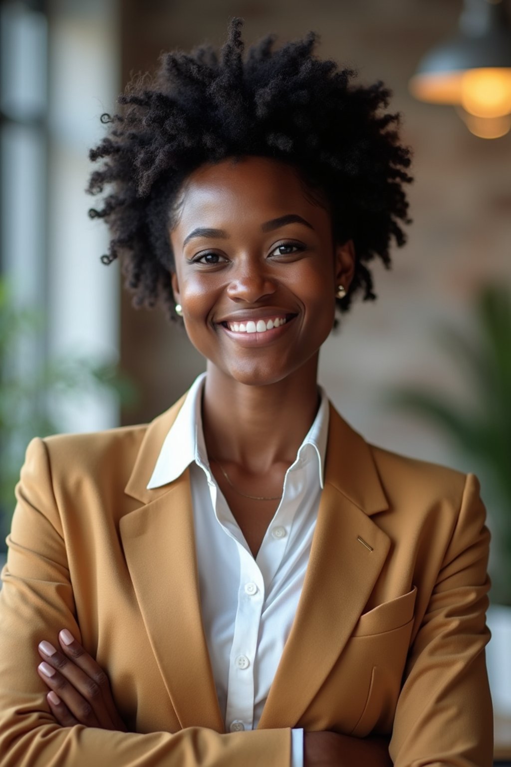 8k professional headshot of woman, crisp details, studio backdrop, casual smart attire, confident posture, friendly expression, high-definition, modern startup environment, sharp focus, natural lighting, business casual, open workspace background