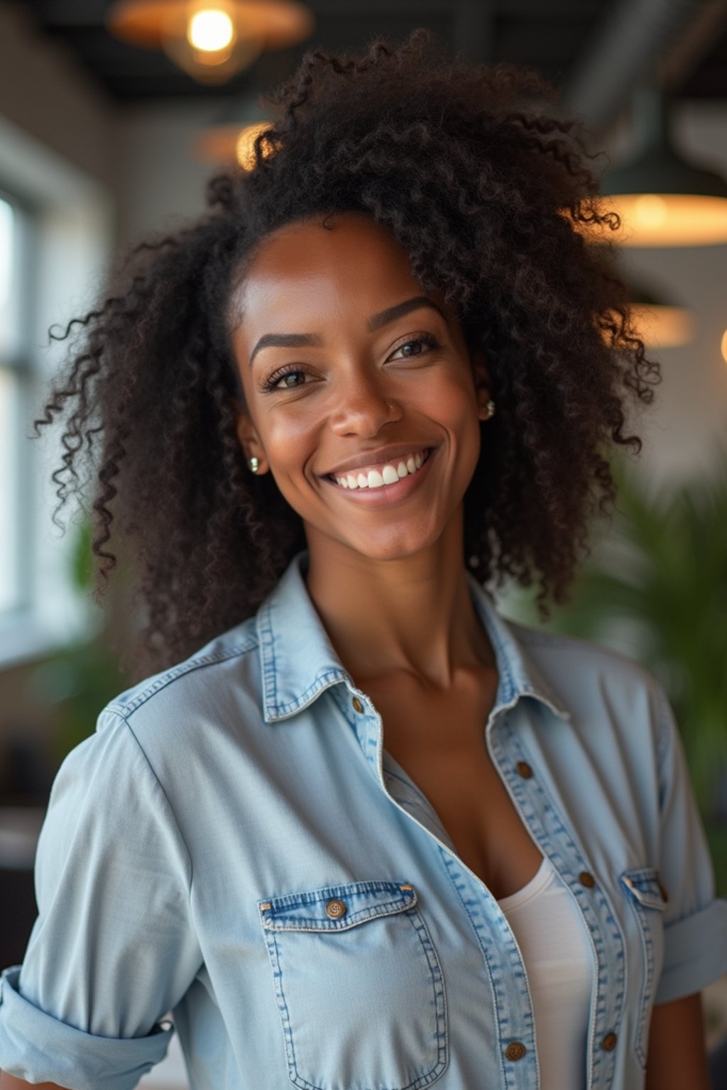 8k professional headshot of woman, crisp details, studio backdrop, casual smart attire, confident posture, friendly expression, high-definition, modern startup environment, sharp focus, natural lighting, business casual, open workspace background