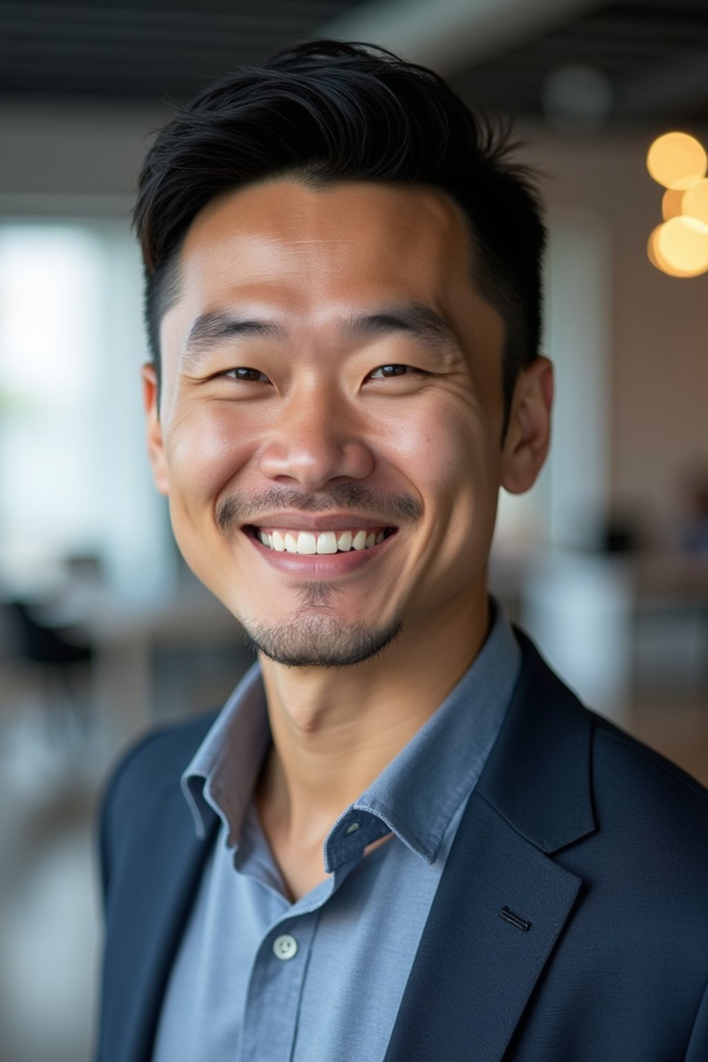 8k professional headshot of man, crisp details, studio backdrop, casual smart attire, confident posture, friendly expression, high-definition, modern startup environment, sharp focus, natural lighting, business casual, open workspace background
