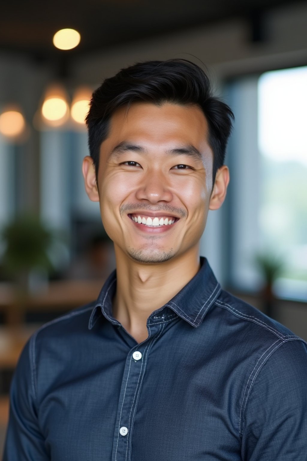 8k professional headshot of man, crisp details, studio backdrop, casual smart attire, confident posture, friendly expression, high-definition, modern startup environment, sharp focus, natural lighting, business casual, open workspace background