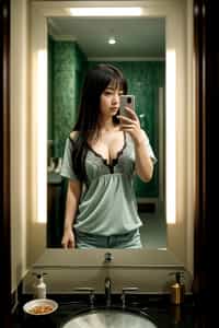 beautiful woman taking a selfie in bathroom mirror