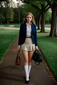 a woman in preppy style, old money aesthetic, posh style, elite school stlye, luxurious style, gossip girl neo-prep style, ralph lauren style, country club style, ivy league style 