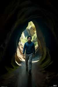 man as individual hiking through an impressive cave system