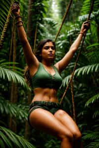woman zip-lining through a tropical rainforest canopy