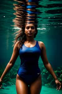 woman in swimsuit  underwater, showcasing athletic ability