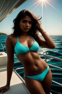 woman in bikini  on a yacht, enjoying the sun and sea