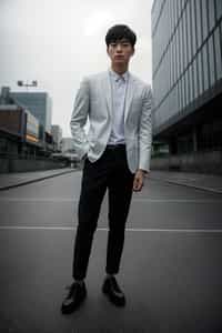 man in  modern, fashionable attire against an edgy urban backdrop