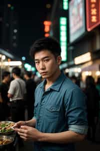 man at a pop-up food market at night, combining the love for street food with nightlife