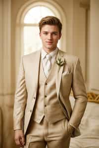 smiling man in wedding photoshoot. bridal style. wedding style. marriage style. wedding  suit.  golden hour