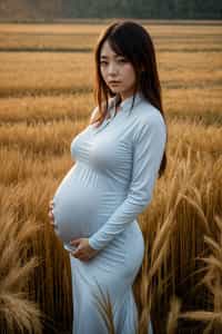 healthy pregnant woman in maternity photographs, beautiful pregnant woman, maternity photography in field of wheat. golden hour