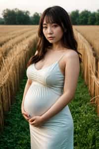 healthy pregnant woman in maternity photographs, beautiful pregnant woman, maternity photography in field of wheat. golden hour