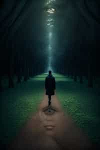 man in a labyrinth or walking a sacred path, symbolizing the journey of self-discovery and spiritual awakening