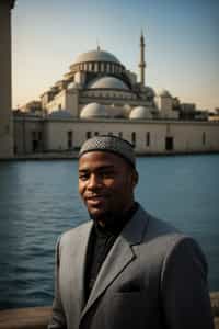 smiling man in Istanbul with The Mosque in background