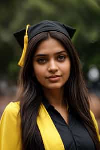 happy  woman in Graduation Ceremony wearing a square black Graduation Cap with yellow tassel at college