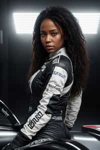 Ultra realistic photograph of woman as Formula 1 race driver