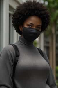 woman wearing a Covid n95 mask in 2020. outside