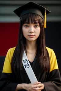 happy  woman in Graduation Ceremony wearing a square black Graduation Cap with yellow tassel at college