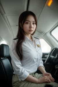 woman as a Airline Pilot inside the Cockpit with white shirt Pilot Uniform