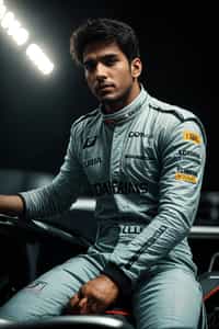 Ultra realistic photograph of man as Formula 1 race driver