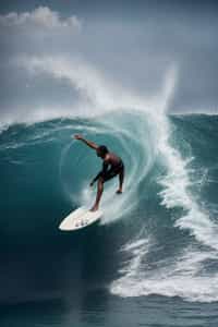 man as a Professional Surfer wearing swimwear on a Surf Board surfing in the ocean