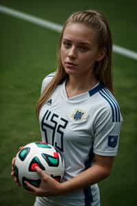 woman as Football Player in the FIFA World Cup playing in a Football Match