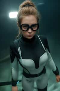 woman as a scuba diver wearing diving goggles and wearing a wetsuit