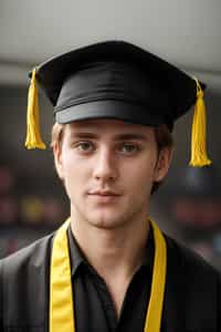 happy  man in Graduation Ceremony wearing a square black Graduation Cap with yellow tassel at college