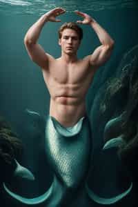 man as a Mermaid the head and upper body of a human and the tail of a fish