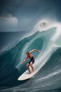 man as a Professional Surfer wearing swimwear on a Surf Board surfing in the ocean