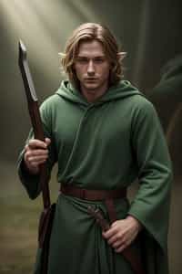 man as a Medieval Elf Archer Warrior in Green Robe
