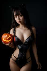 woman wearing (naughty halloween) (sexy halloween costume) spooky outfit posing for photo