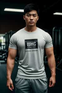 masculine  man in the gym wearing t-shirt and gym shorts