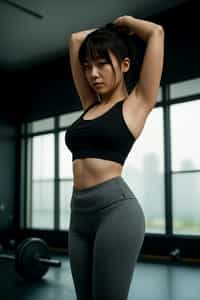 feminine woman in the gym wearing  sports bra and leggings