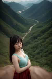 woman on a hiking trail, overlooking a breathtaking mountain landscape