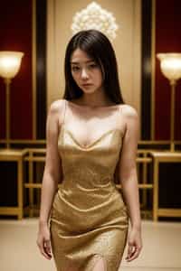 a woman wearing luxurious dress  in luxury restaurant, instagram photo, instagram, hourglass figure