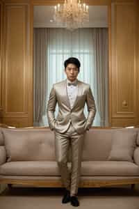 a man wearing  luxurious suit in luxury restaurant, instagram photo, instagram,  fit body