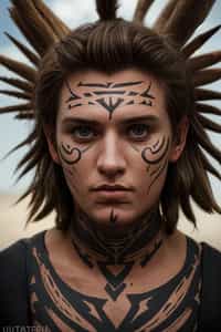 a man with  a tribal face paint design, adding an element of tribal and cultural inspiration to their festival look