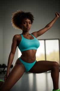 a confident  feminine woman engaging in a fitness routine, inspiring others with their dedication to a healthy lifestyle