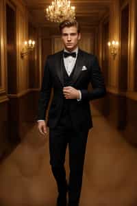 an alluring masculine  man dressed in elegant evening wear, ready for a night out on the town