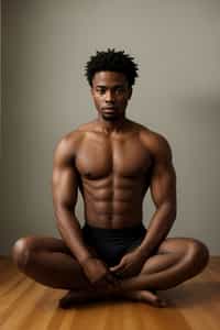 an attractive masculine  man practicing yoga or meditation, showcasing their balance and inner peace