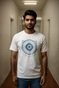 smiling man wearing  t-shirt and pants in try on fashion shoot for Zara Shein H&M