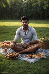 masculine  man having a fun outdoor picnic